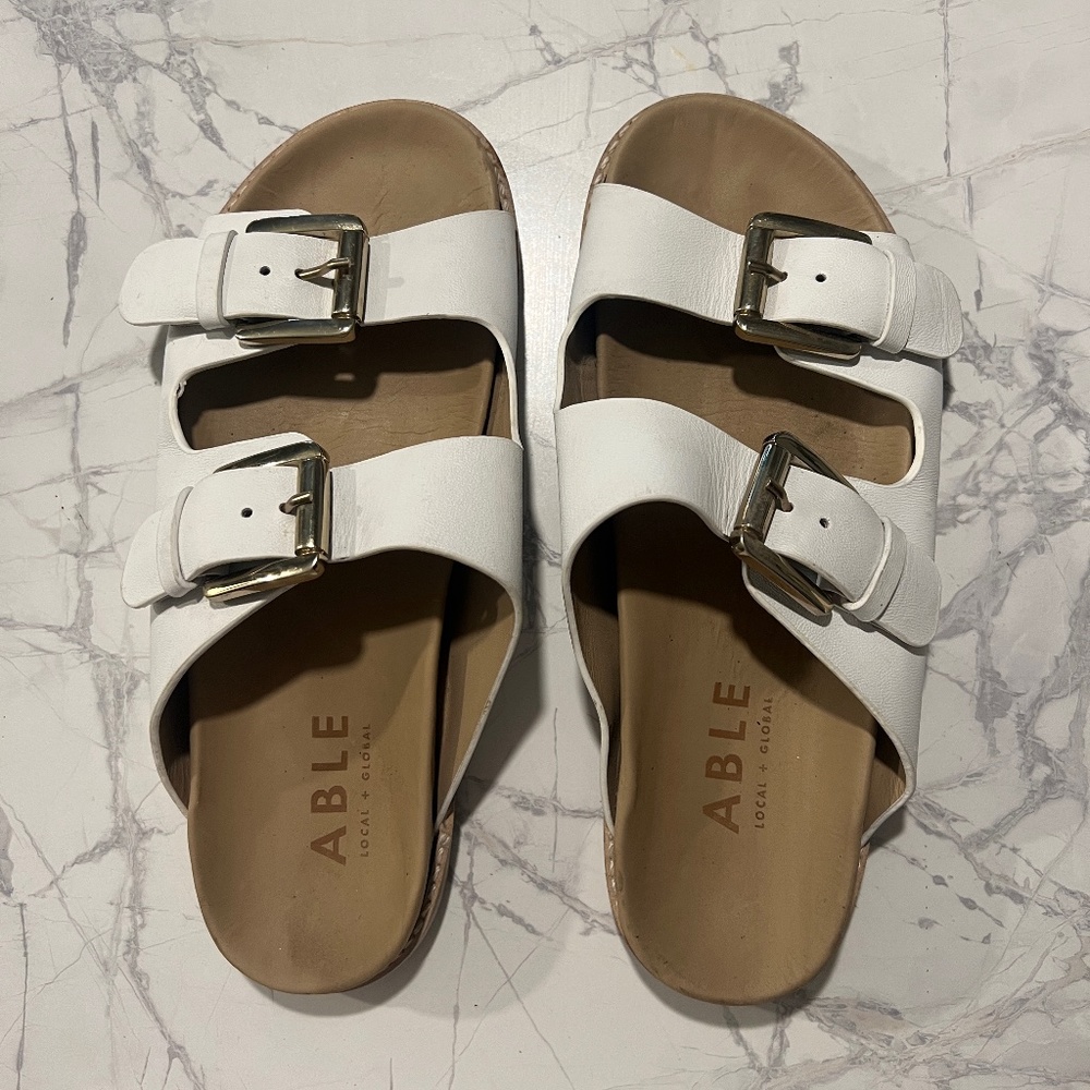 Able White Leather Whitney Sandals